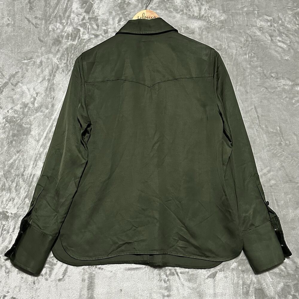 Madewell Western Shirt in Linen Blend Womens Size 4 Green Mossy Umber Cowboy EUC - Picture 9 of 10